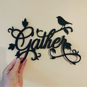 Black Metal 'Gather' Wall Art Decor with Bird and Leaves